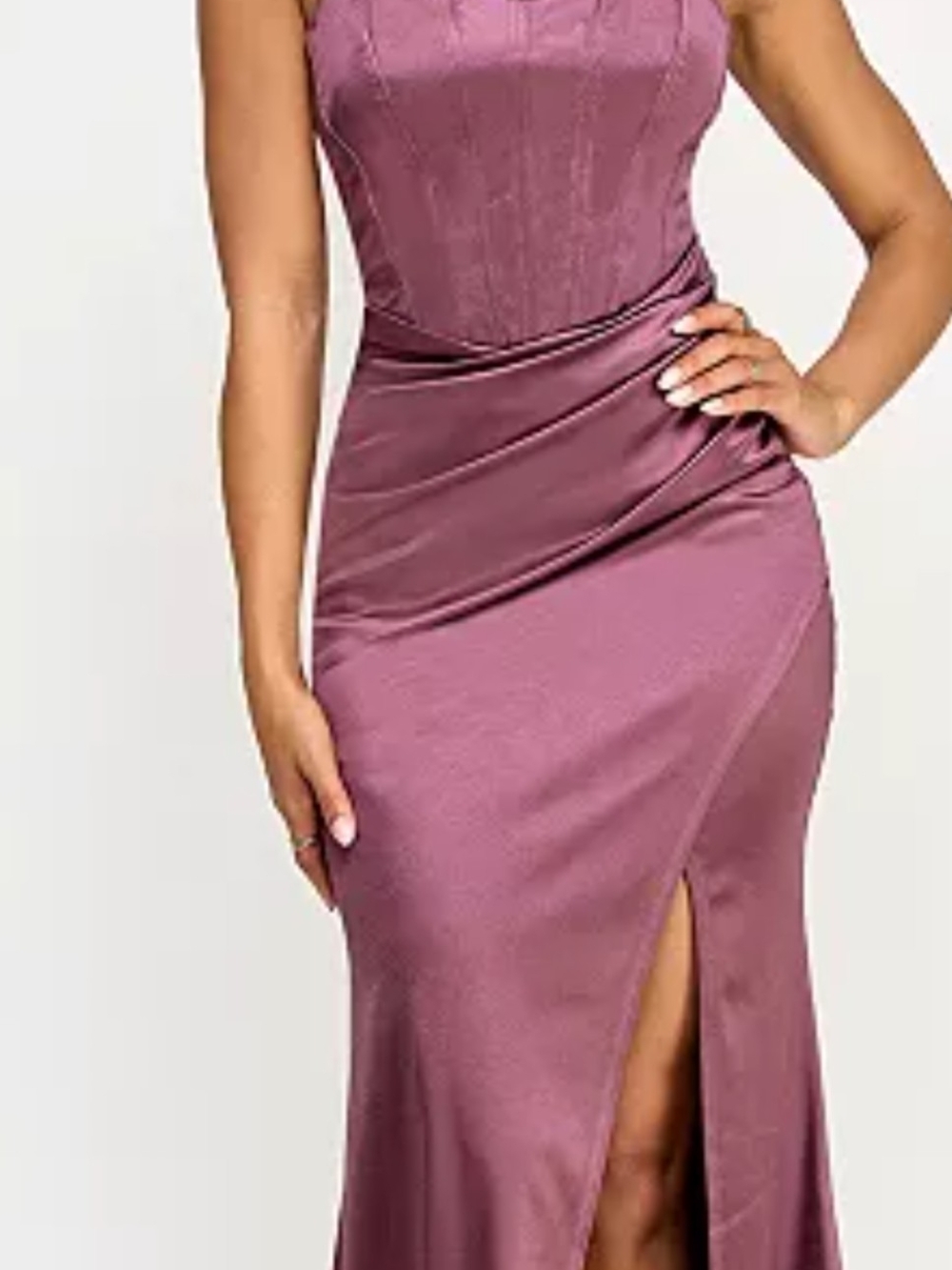 Emerald Sundae Dusty Mauve Satin Prom Gown
